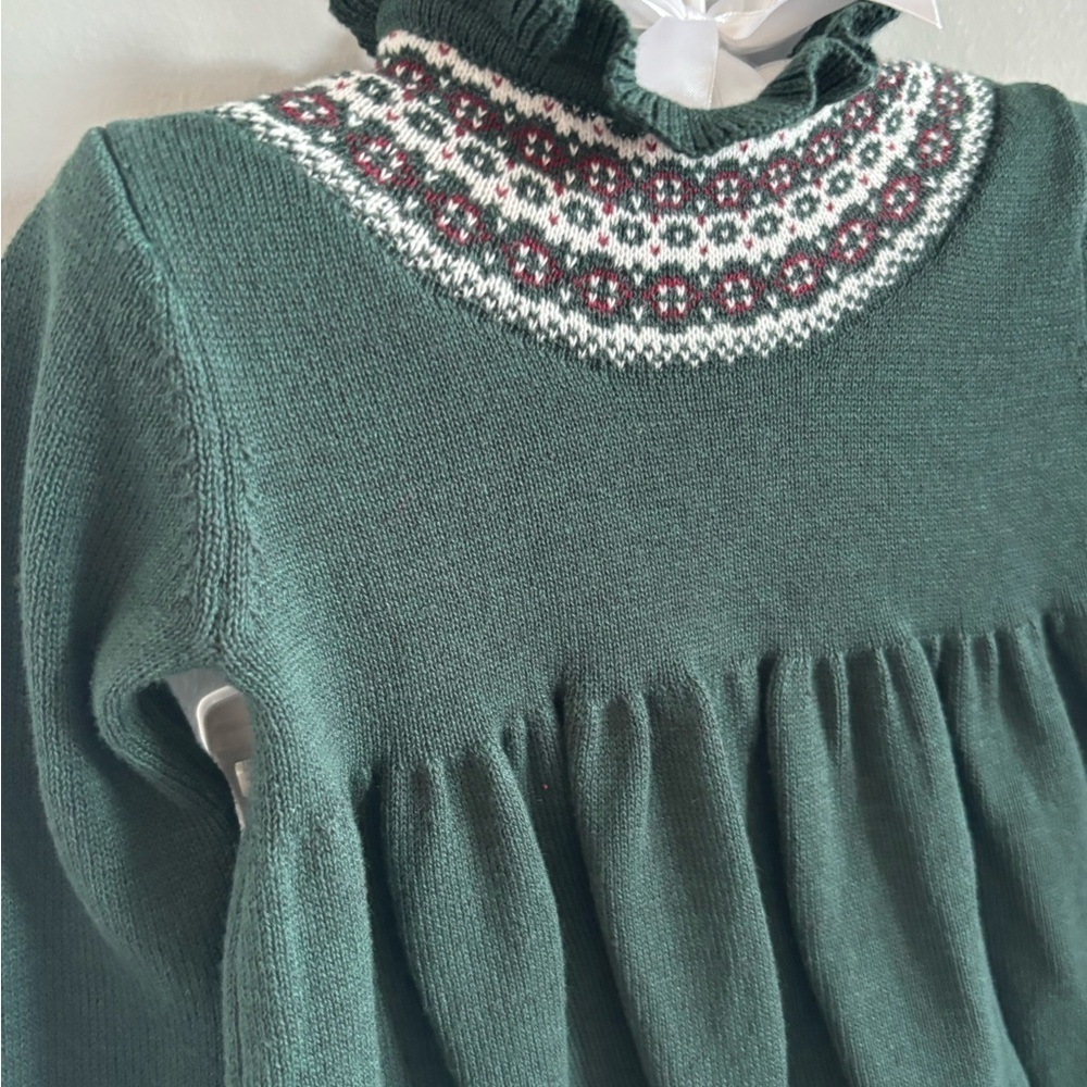 NWT Edgehill Collection Baby Girl Smocked Fairisle Mock Neck Holiday dress set - Picture 3 of 6